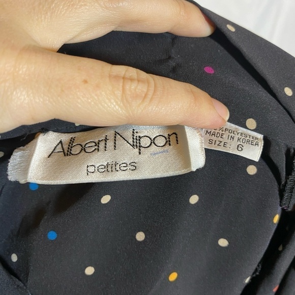 ⭐️Vintage ALBERT NIPON 1970s/80s Petites Neck Bow A-Line Polka Dot Dress - Picture 8 of 8
